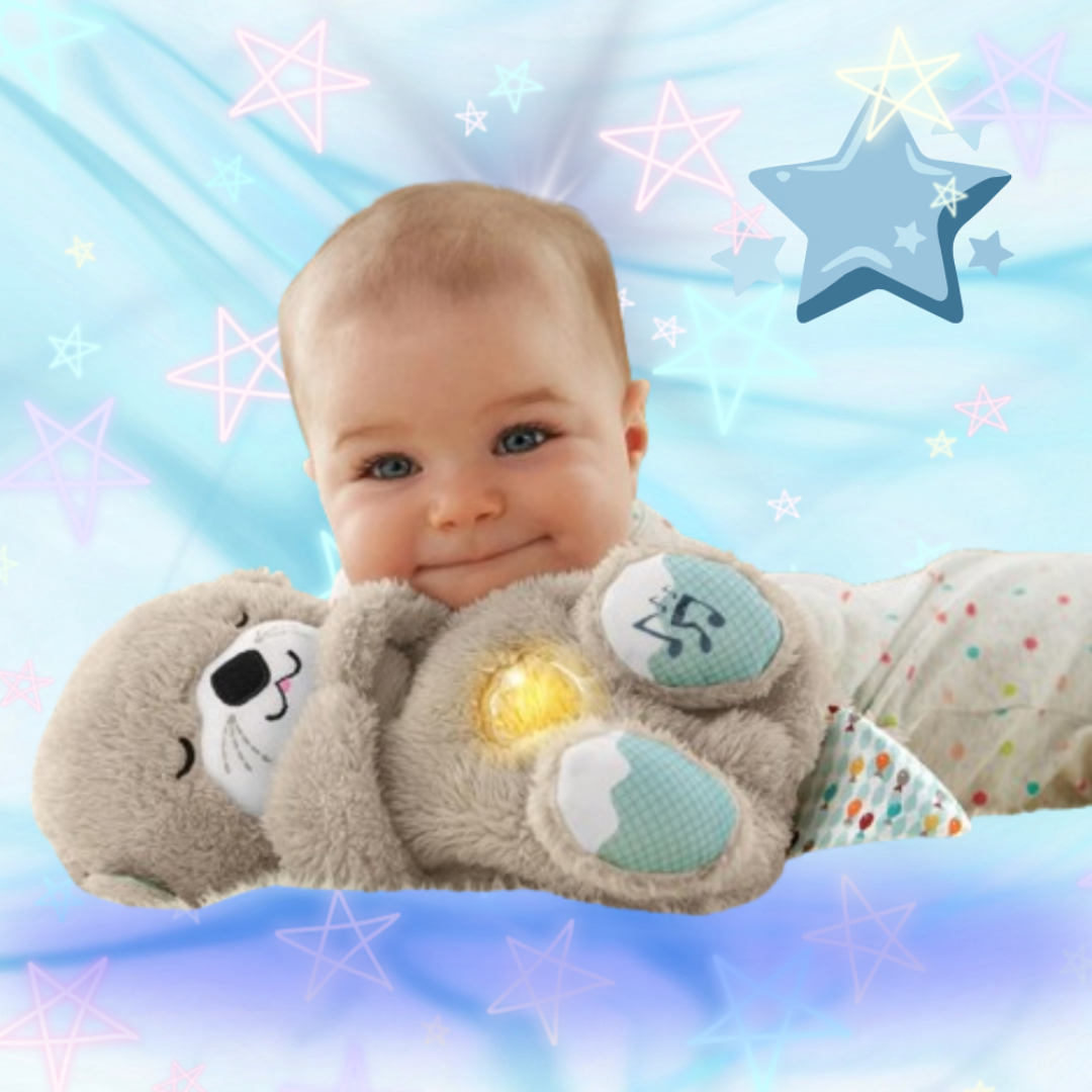 Adorable toy mimics a real sleeping baby .