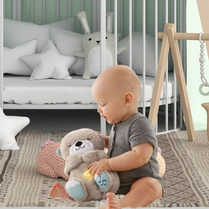 Adorable toy mimics a real sleeping baby .