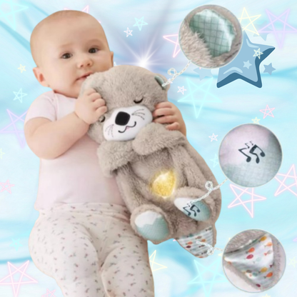 Adorable toy mimics a real sleeping baby .